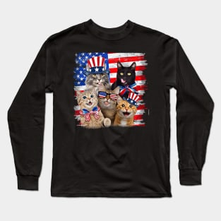 Cat 4th Of July Freedom American Flag Sunglasses Long Sleeve T-Shirt